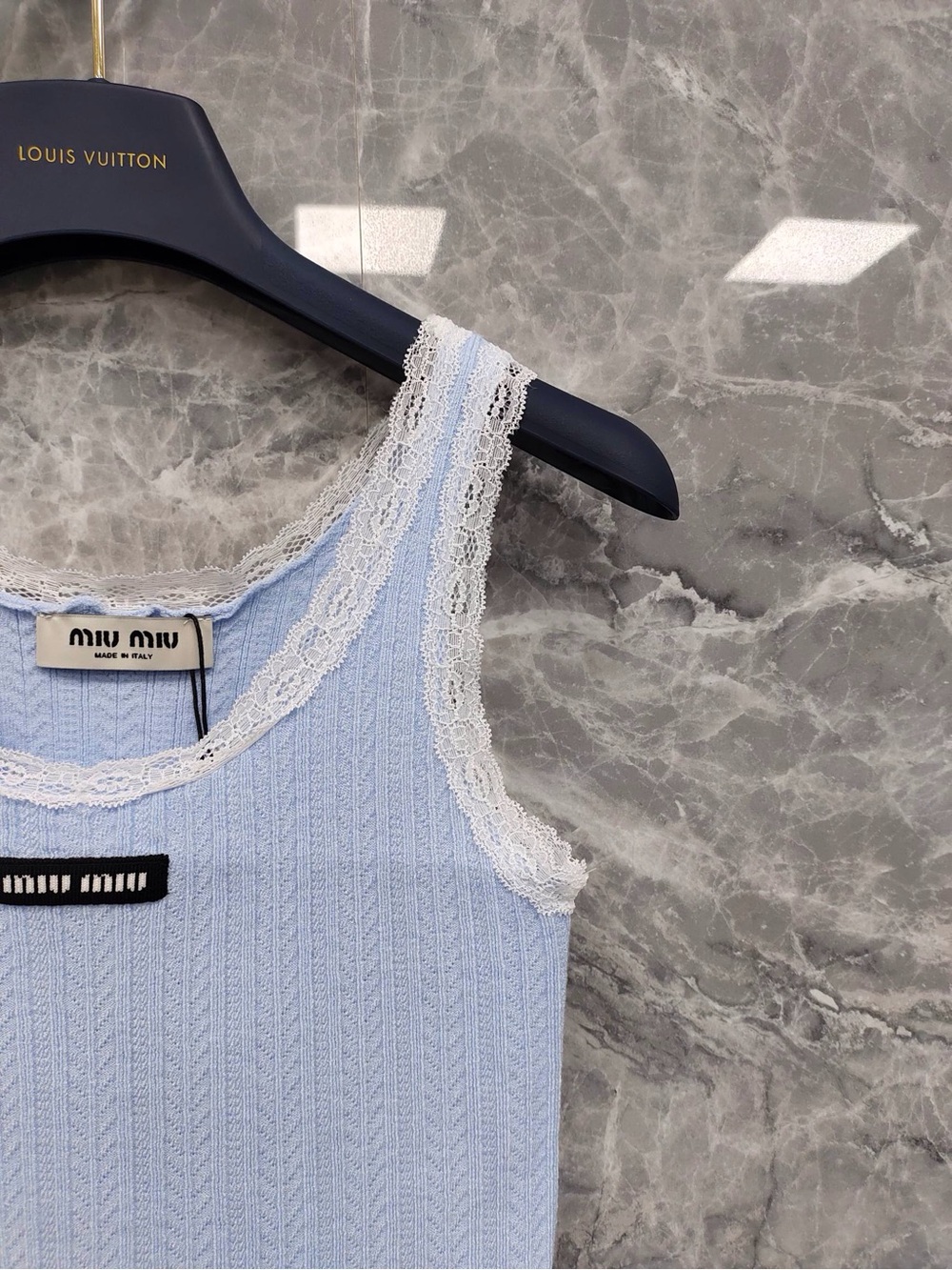 Miu Miu Baby Blue Ribbed Lace-Trim Camisole - Picture 9 of 9